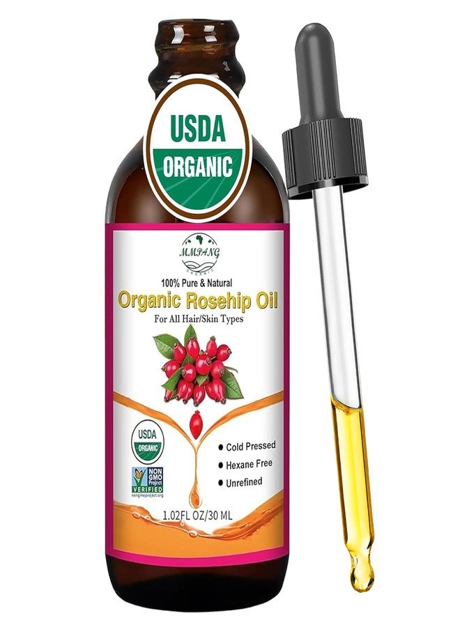 MMPANG Organic Rosehip Seed Oil for Face, USDA Certified, Cold Pressed, Unrefined, 100% Pure Natural Rose Hip Oil (1oz / 30ml) for Anti-Aging, Acne Scar Treatment, Skin & Hair Care, Gua Sha Massage - Image 1
